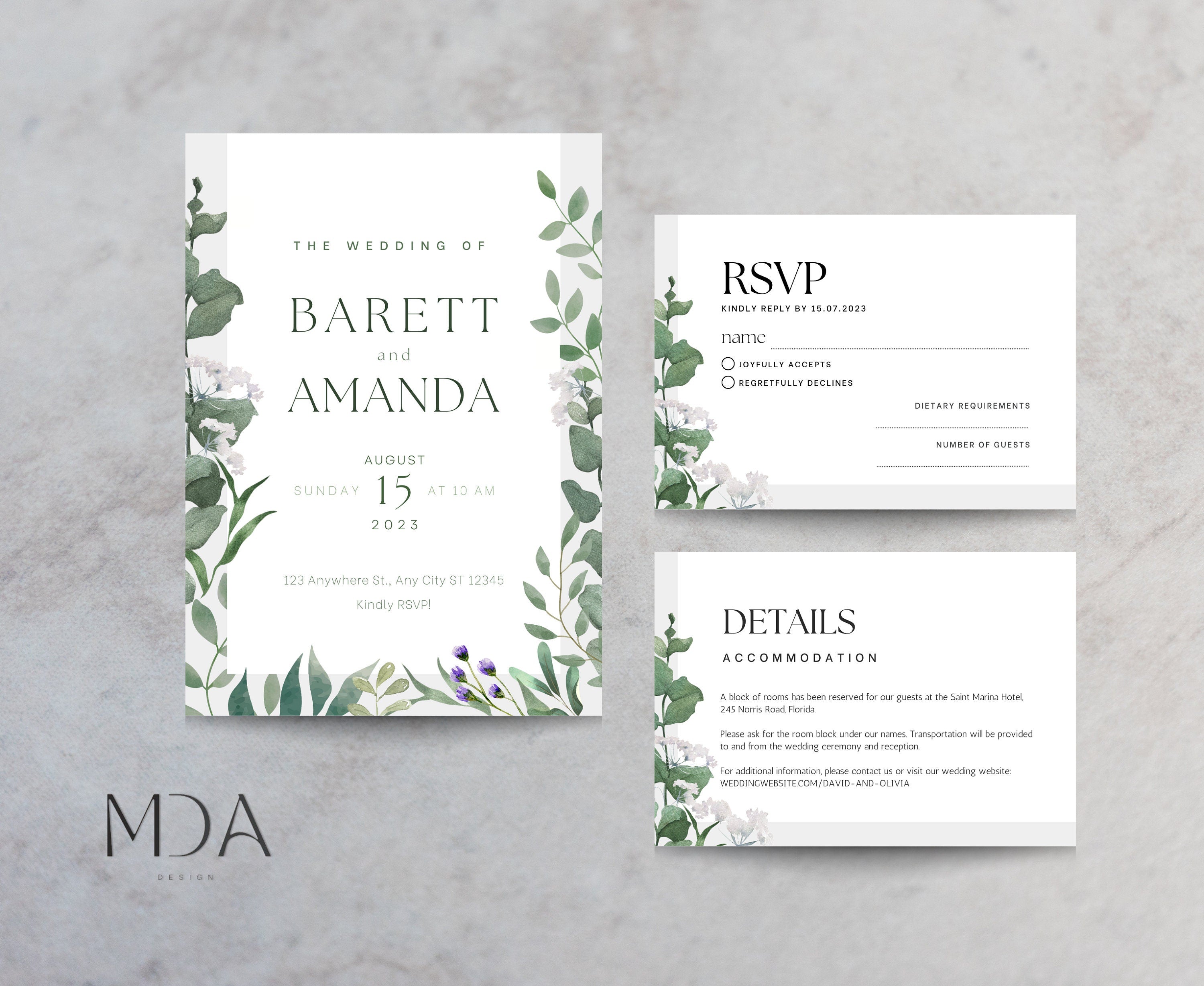 Modern Flora - Wedding Invitation Template Set