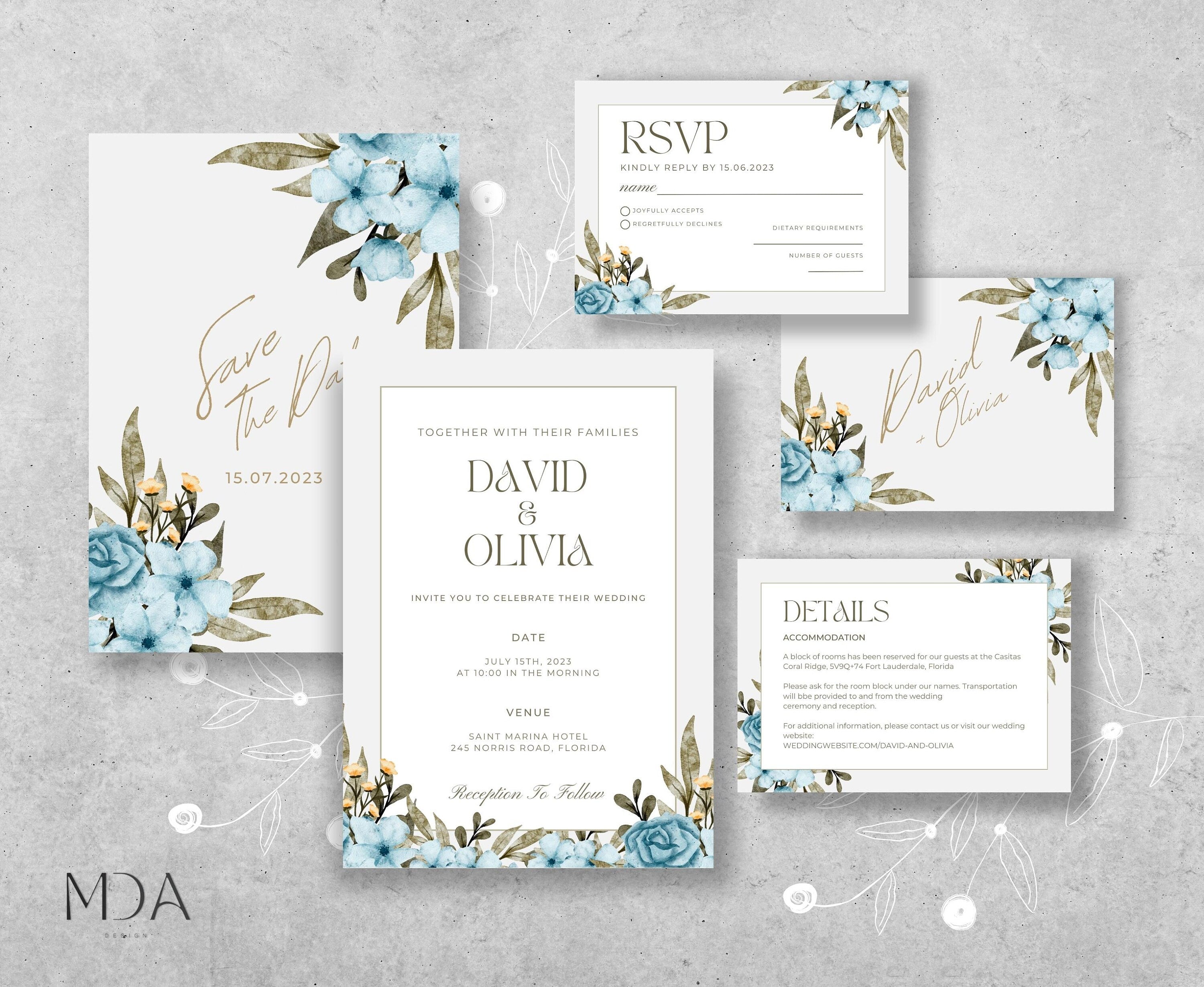 Bohemian Dream in Blue - Wedding Invitation Set