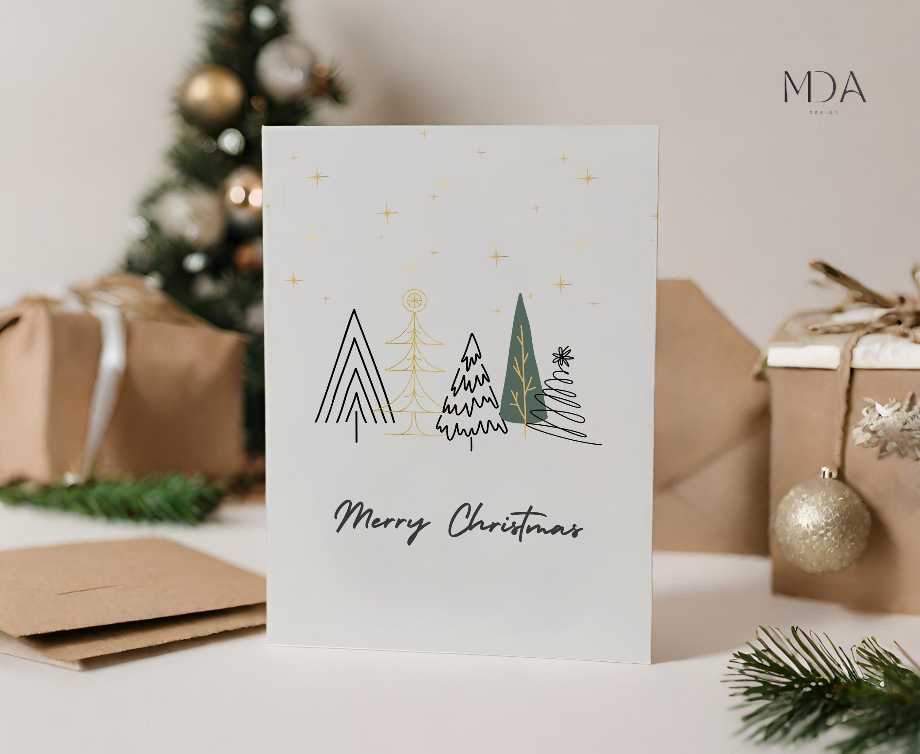 Christmas Tree Lines - Printable Christmas Card