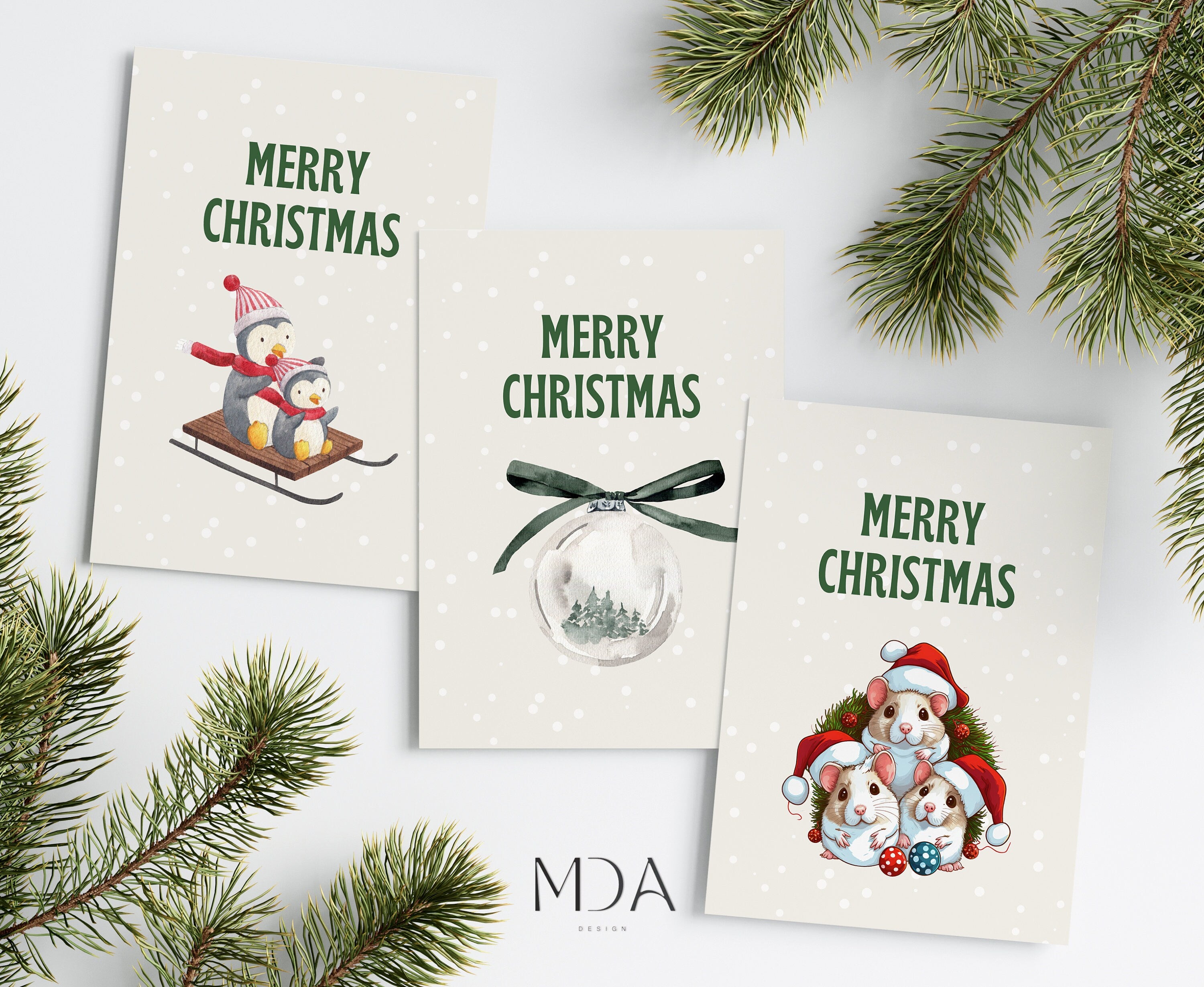 Bundle of 3 Christmas Printable Greeting Cards