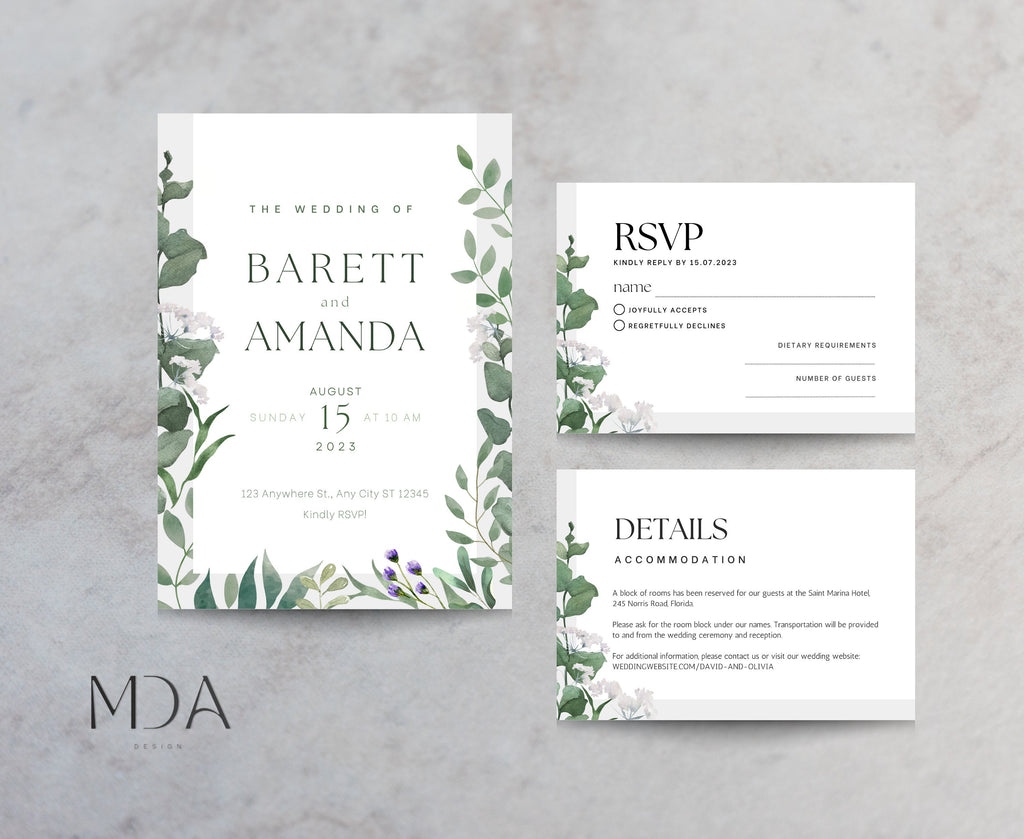 Modern Flora - Wedding Invitation Template Set