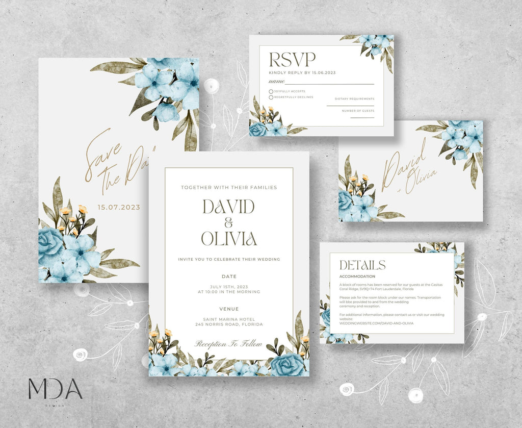 Bohemian Dream in Blue - Wedding Invitation Set