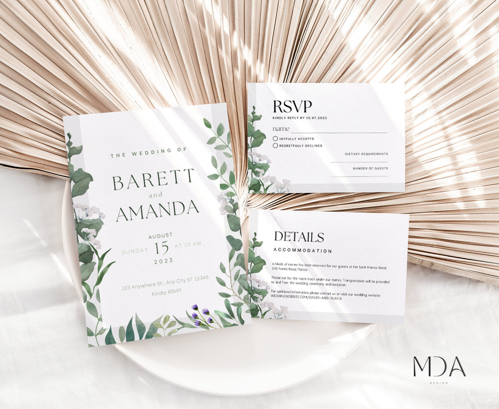Modern Flora - Wedding Invitation Template Set