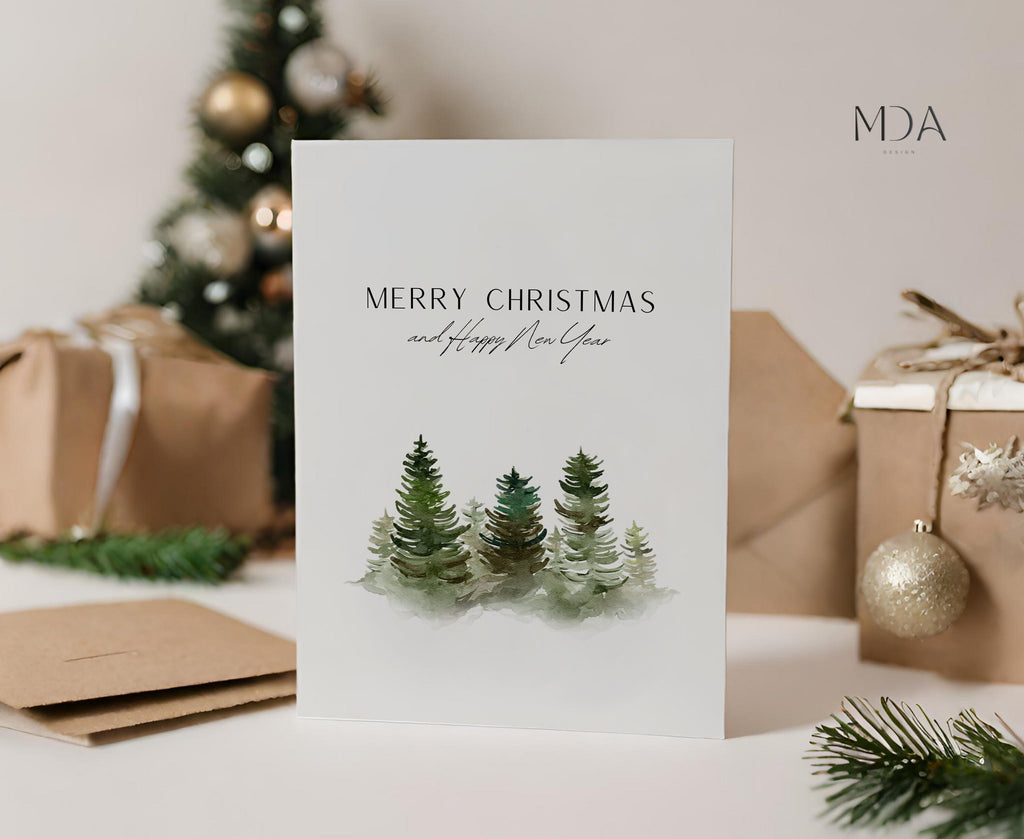 Watercolor Christmas Tree Card - Printable Christmas Card